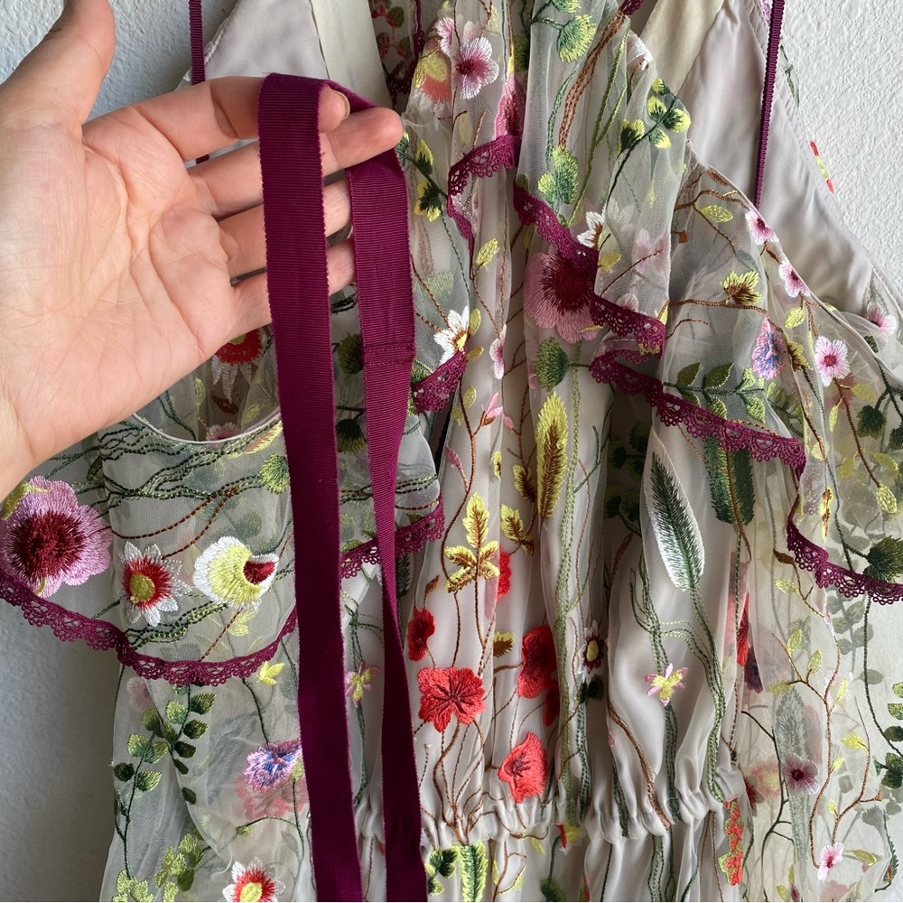 Alexis Adeline Embroidered Floral Short Dress in Ivory Garden - Picture 7 of 10